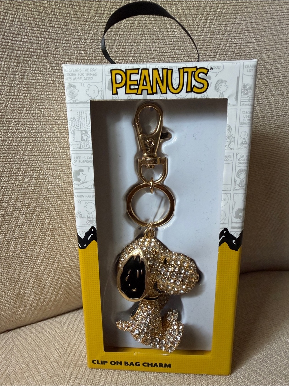 Peanuts Gold Snoopy Crystal Clip-On Bag Charm